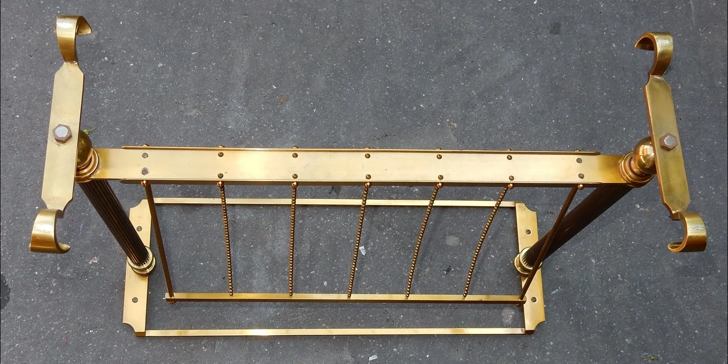1970′ Maison Jansen Magazine Rack in Gilt Bronze, Oxidized Mirror Top