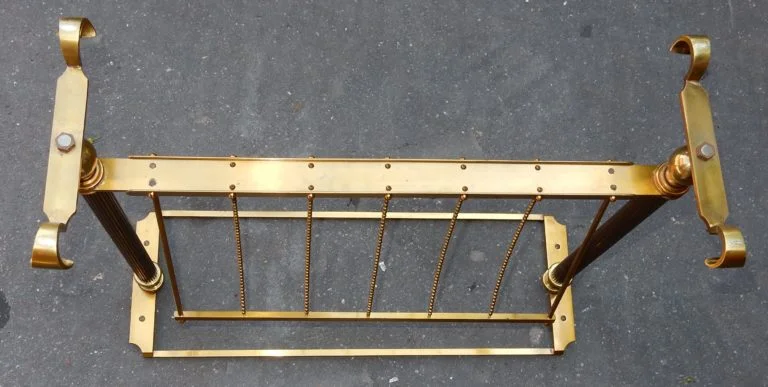 1970′ Maison Jansen Magazine Rack in Gilt Bronze, Oxidized Mirror Top