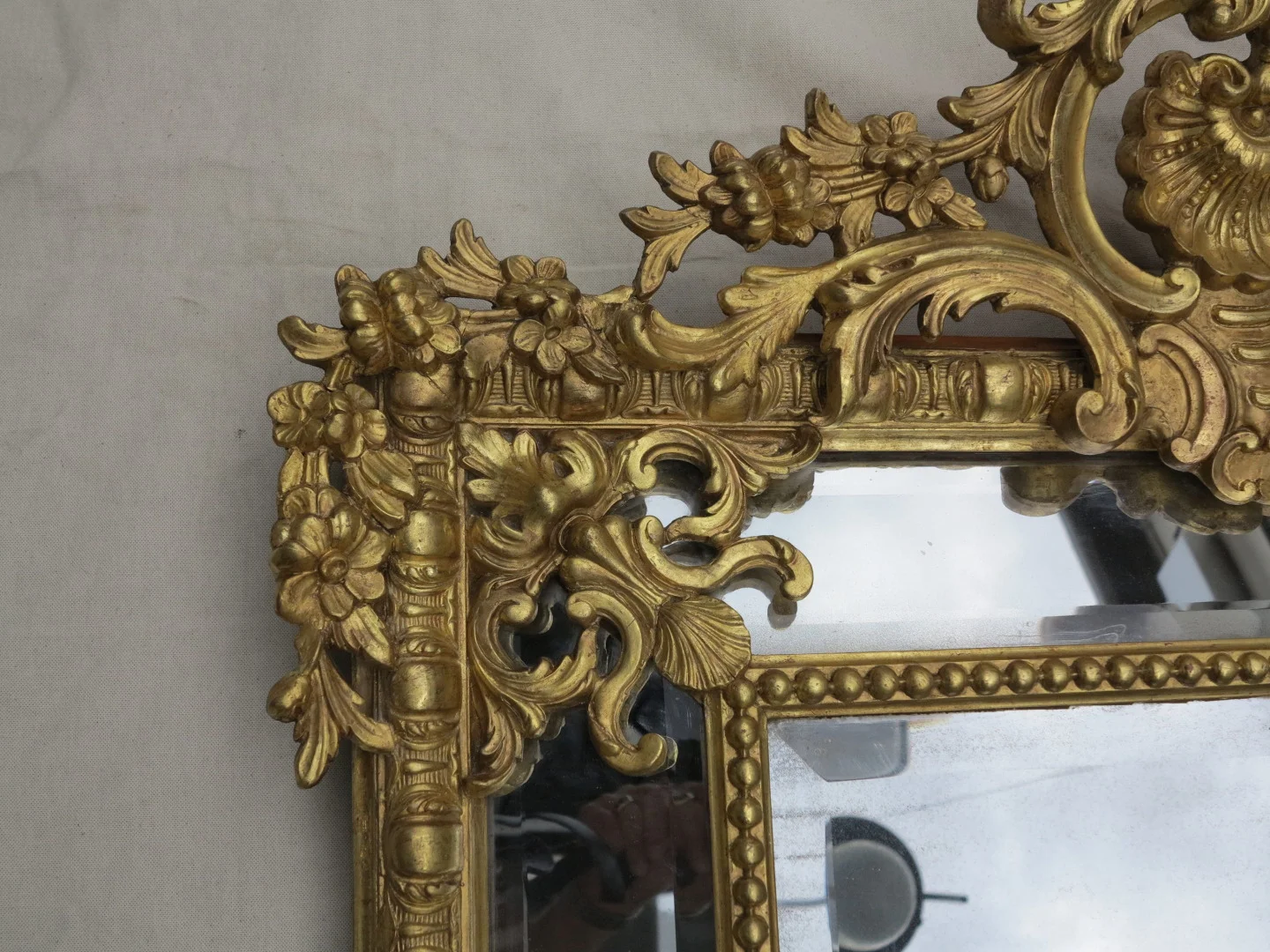 Regency Style Shell Mirror with Mercury Glaze Parecloses Gilded with Gold