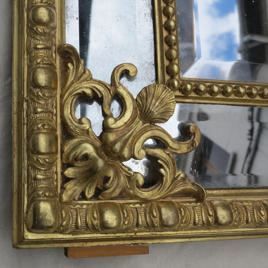 Regency Style Shell Mirror with Mercury Glaze Parecloses Gilded with Gold