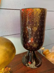 1970′ Pair of Black and Gold Murano Crystal Lamps Attributed to Toso