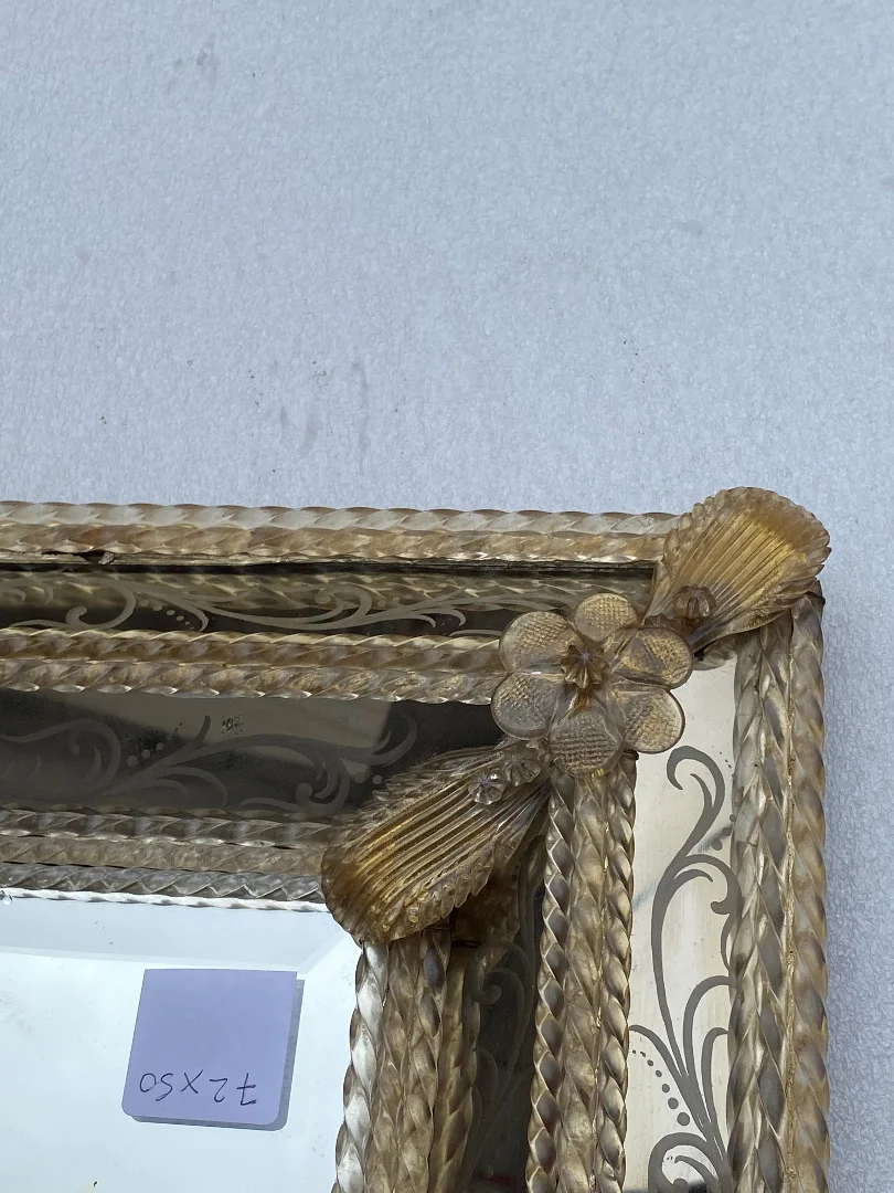 1950s/70s Murano Mirror in Véronèse Style, Rectangular with Gilded Ormolu Reserve