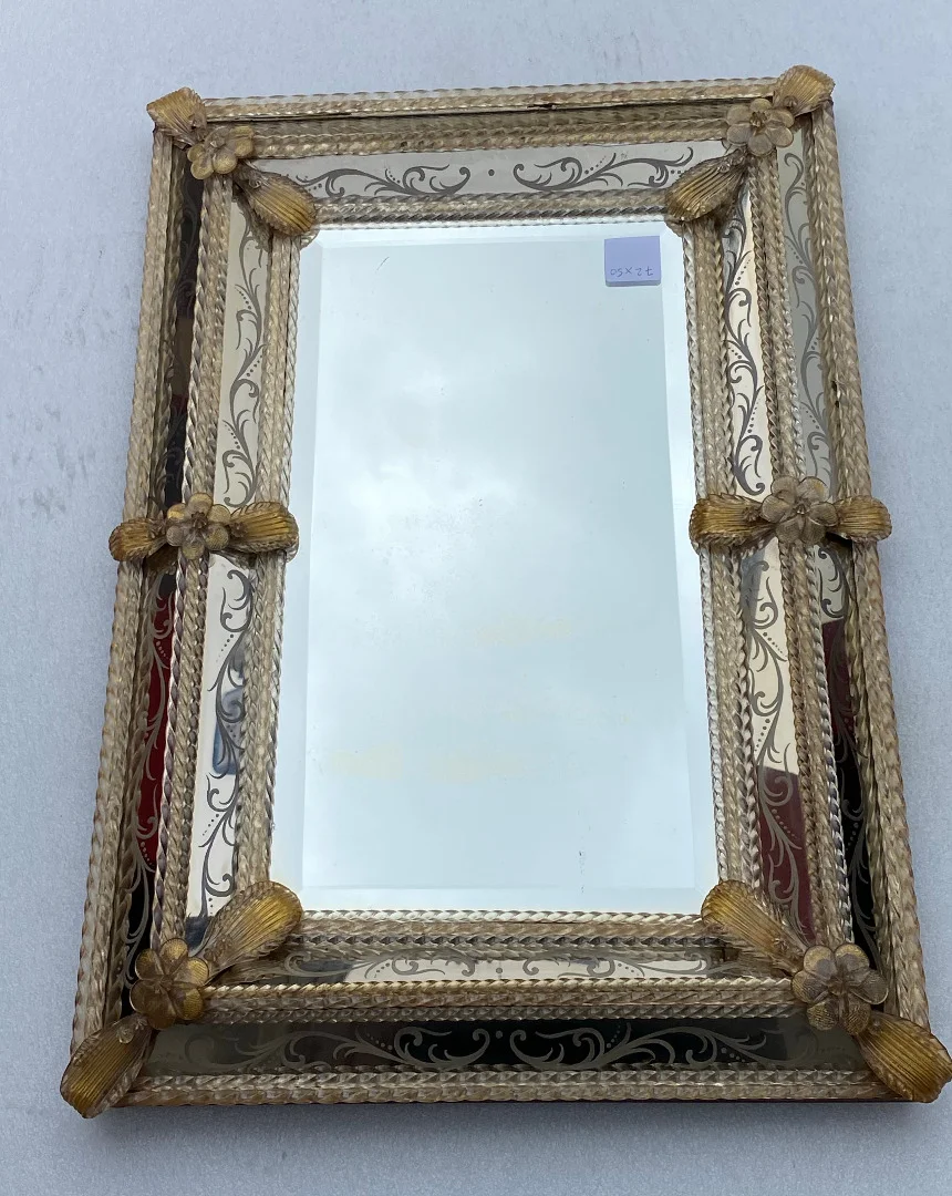 1950s/70s Murano Mirror in Véronèse Style, Rectangular with Gilded Ormolu Reserve