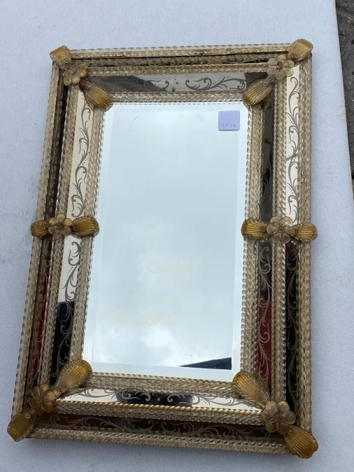 1950/70′ Miroir Murano Style Véronèse Pareclose Rectangulaire avec Réserve Doré A l’Or