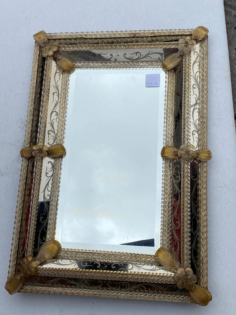 1950s/70s Murano Mirror in Véronèse Style, Rectangular with Gilded Ormolu Reserve