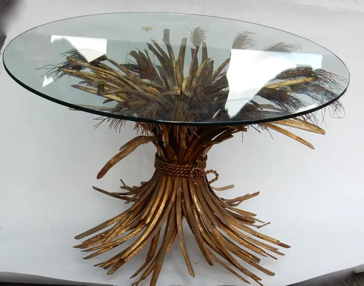 1970′ Guéridon ou Table Basse Gerbe de Blé Style YSL Métal Doré