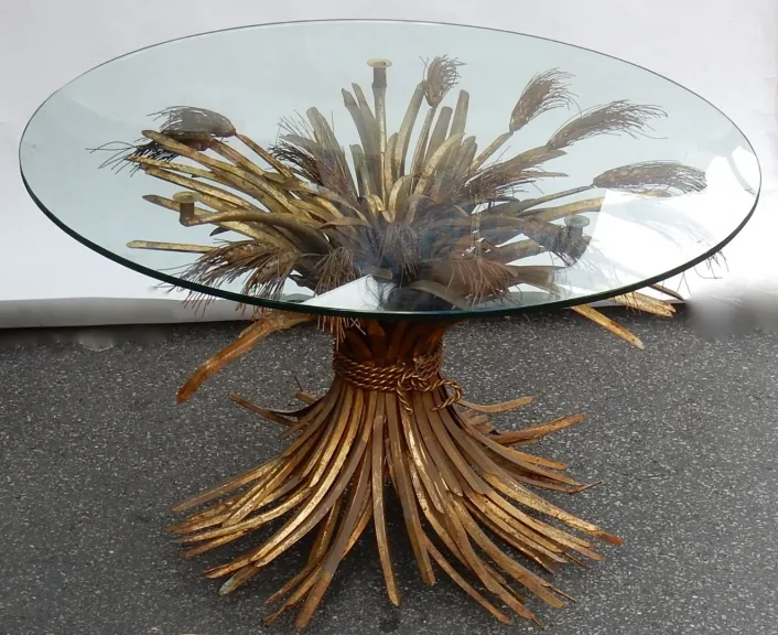 1970′ Guéridon ou Table Basse Gerbe de Blé Style YSL Métal Doré