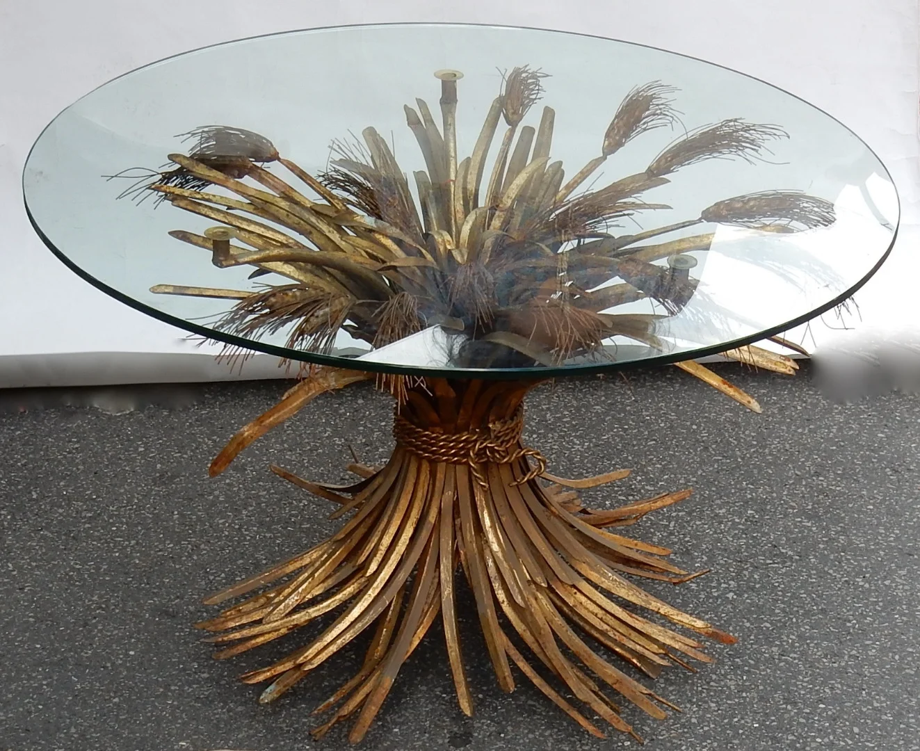 1970′ Guéridon ou Table Basse Gerbe de Blé Style YSL Métal Doré