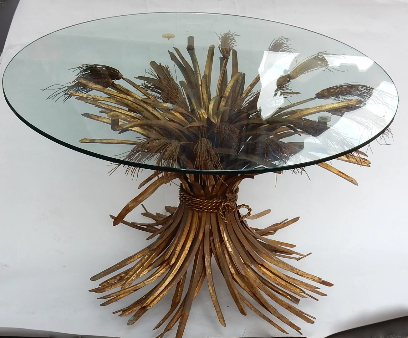 1970s Wheat Sheaf Side Table or Coffee Table, YSL Style, Gilded Metal