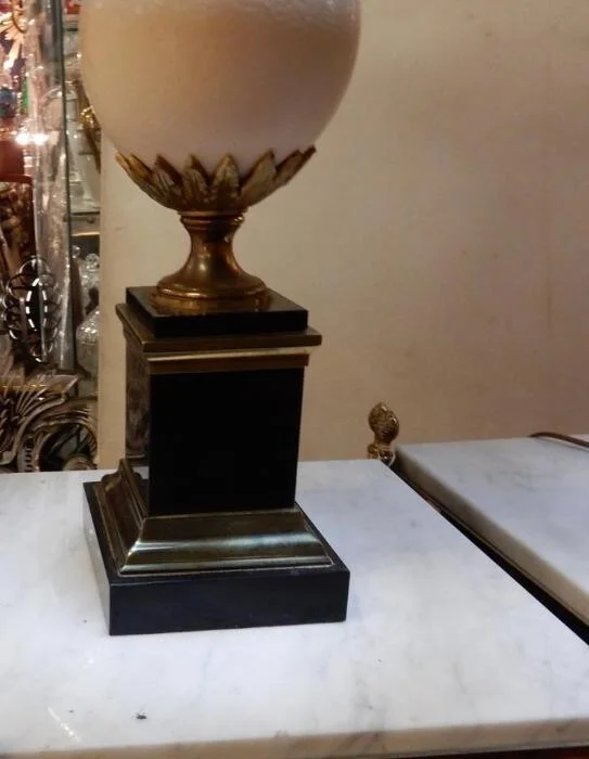 1950/70 Pair of Black Marble Lamps with Ostrich Egg, Maison Jansen