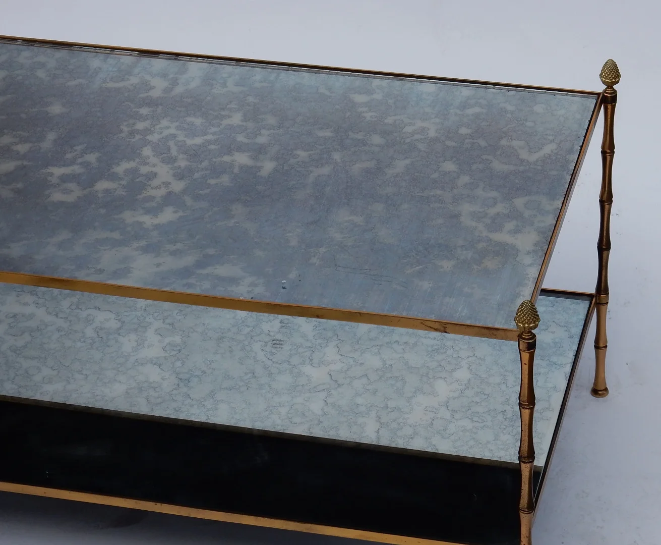 1970s Maison Baguès Coffee Table, Bamboo Design in Brass and Oxidized Mirror