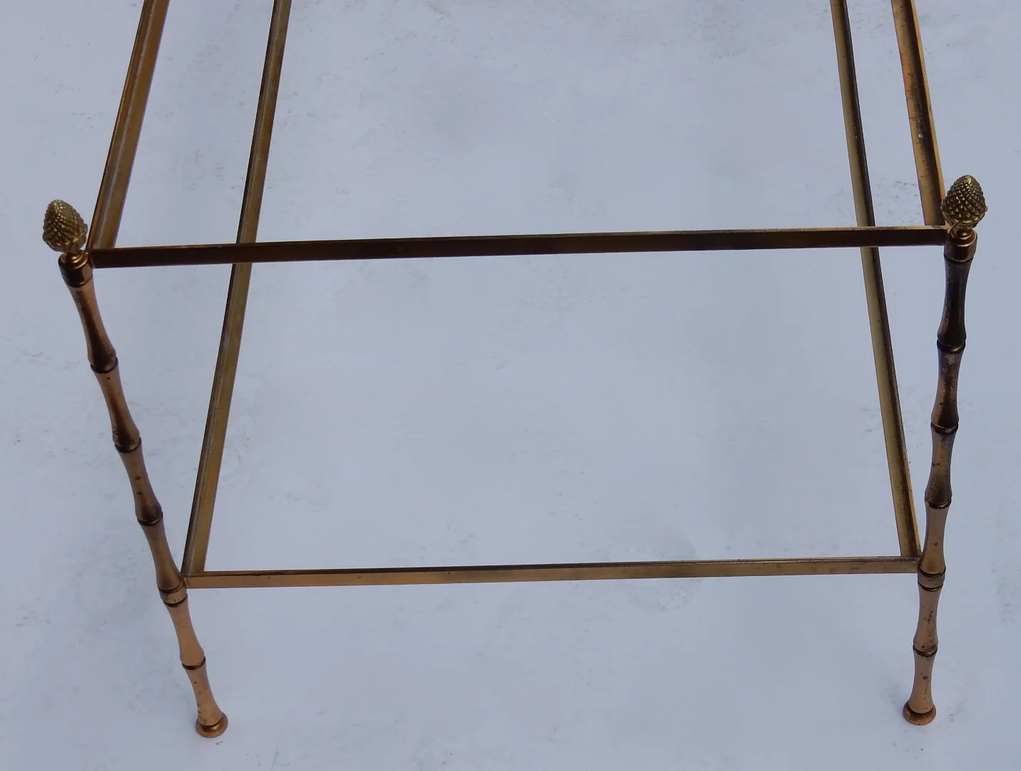 1970s Maison Baguès Coffee Table, Bamboo Design in Brass and Oxidized Mirror