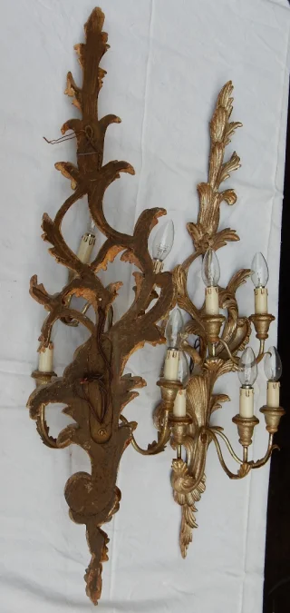 1950/70′ Paire d’Appliques Bois Argenté Style LXV