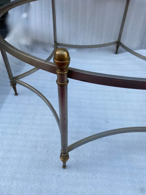 1970′ Table Basse De Forme Ronde Maison Jansen Fer et Bronze