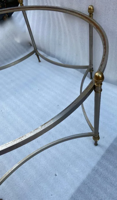1970′ Table Basse De Forme Ronde Maison Jansen Fer et Bronze