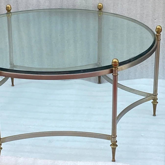 1970′ Table Basse De Forme Ronde Maison Jansen Fer et Bronze
