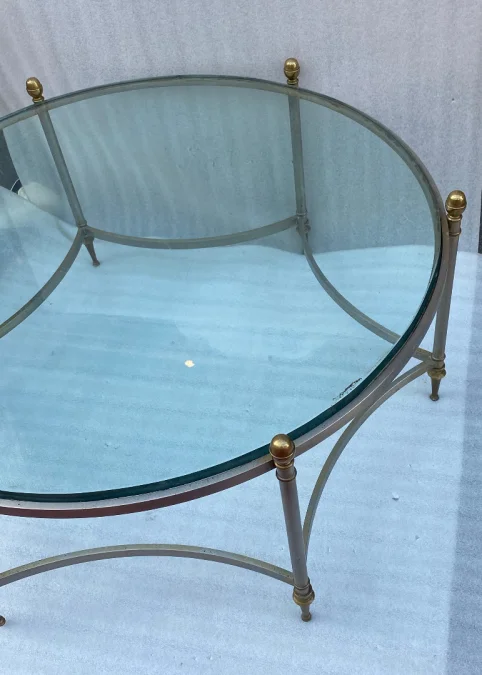 1970′ Table Basse De Forme Ronde Maison Jansen Fer et Bronze