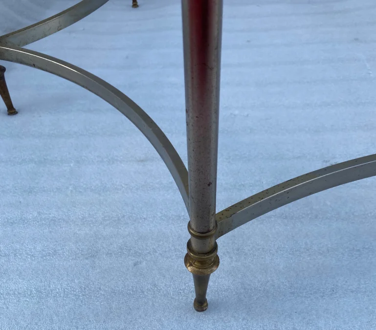 1970′ Table Basse De Forme Ronde Maison Jansen Fer et Bronze