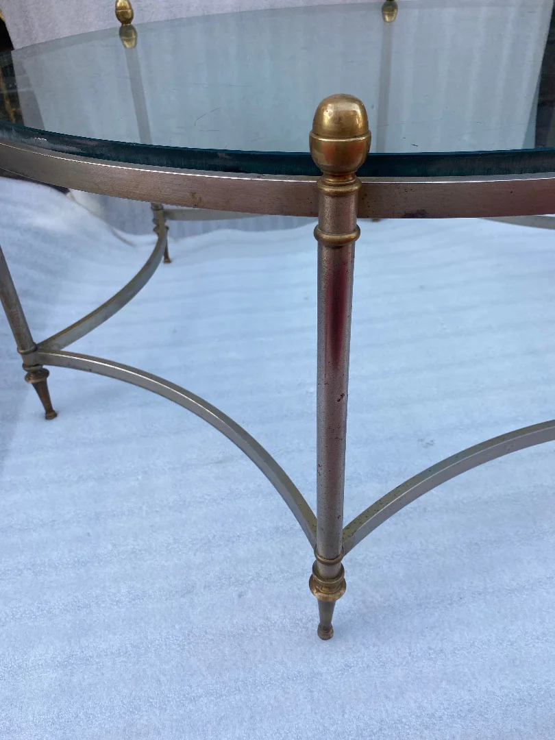 1970s Round Coffee Table by Maison Jansen, Iron and Bronze