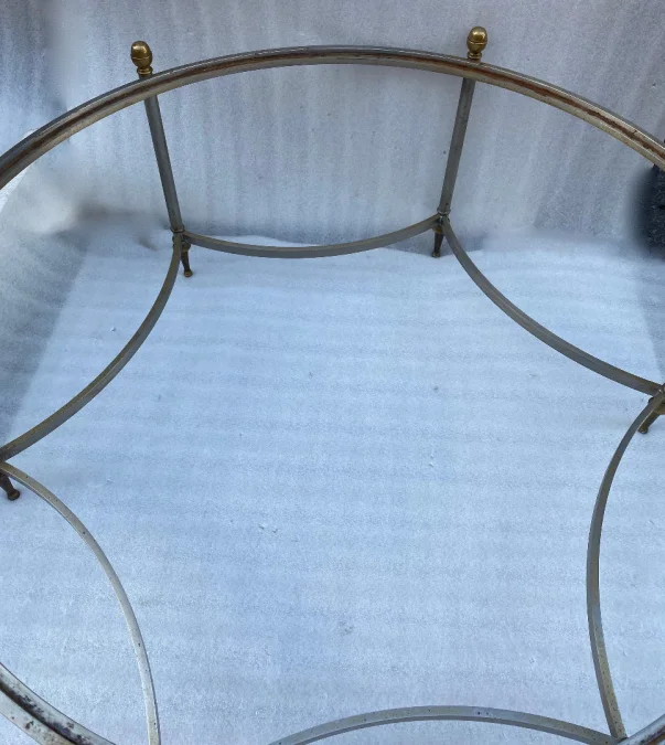 1970′ Table Basse De Forme Ronde Maison Jansen Fer et Bronze