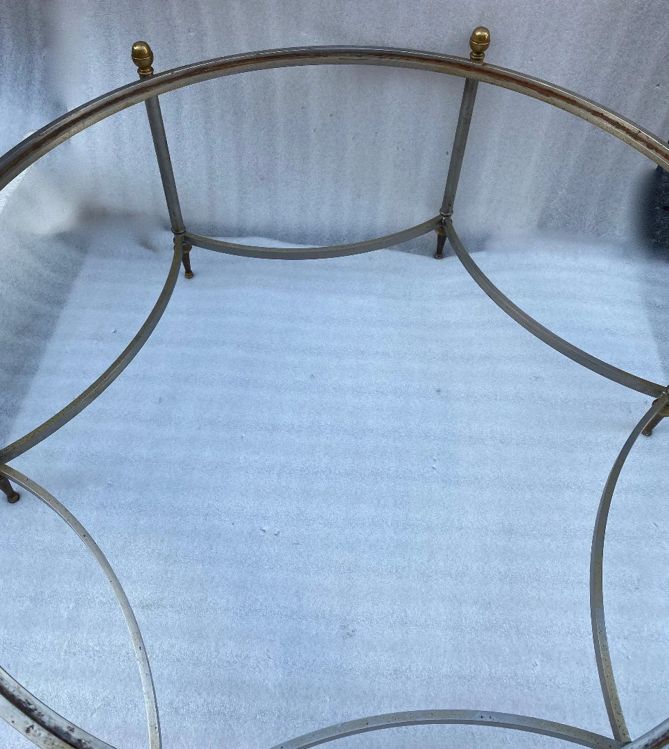 1970s Round Coffee Table by Maison Jansen, Iron and Bronze