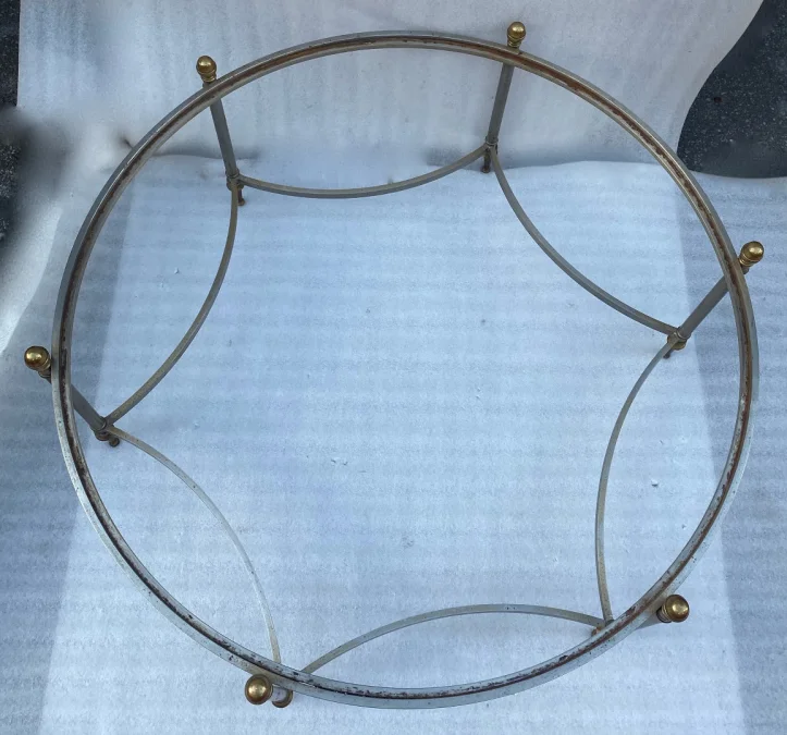1970′ Table Basse De Forme Ronde Maison Jansen Fer et Bronze