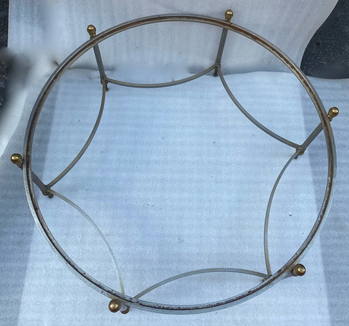 1970s Round Coffee Table by Maison Jansen, Iron and Bronze