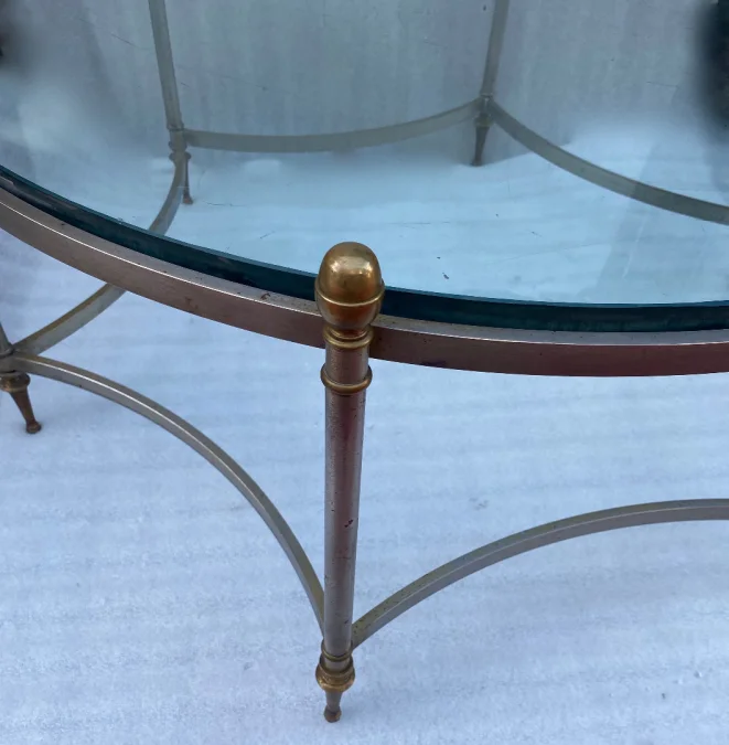 1970′ Table Basse De Forme Ronde Maison Jansen Fer et Bronze