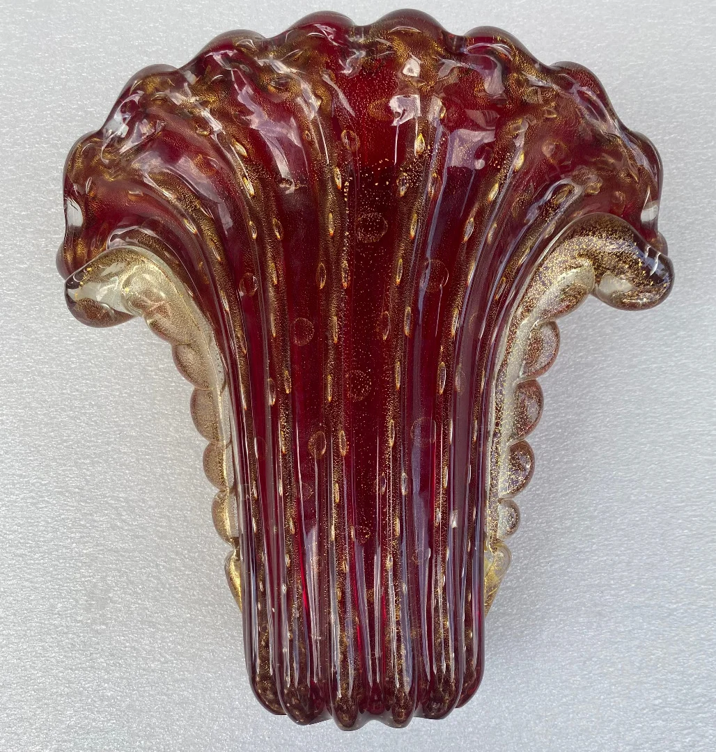 1970′ Vase Cristal Murano Violine et Or Signé Toso