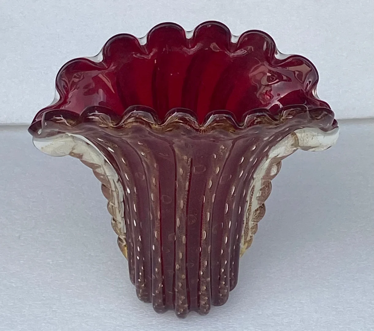 1970′ Vase Cristal Murano Violine et Or Signé Toso