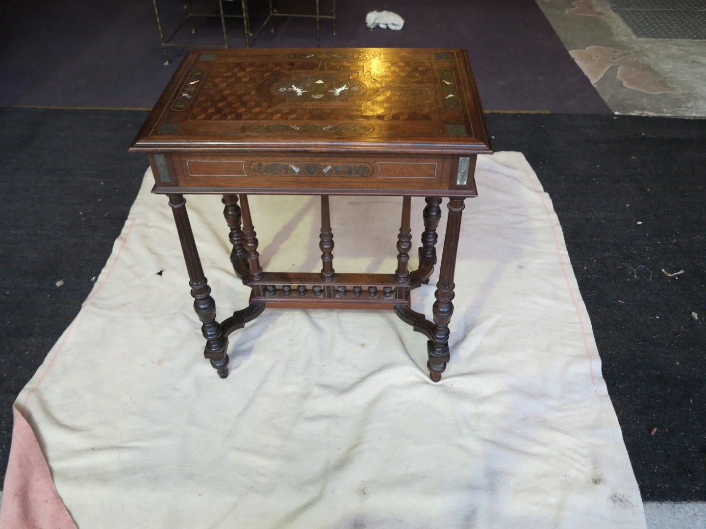 1870/1900 Napoleon III Worker For Children Richly Inlaid On All Sides