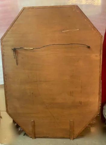 1970/80 Octagonal Venice Mirror Louis 14 Style Pareclose Golden Wood With Blue Glass Ornaments And Oxidized Mirrors
