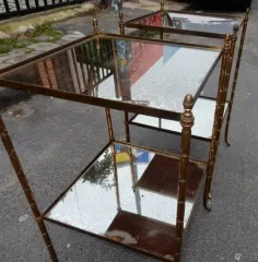1950/70′ Paire de Bouts de Canapés Bronze Décor Bambou Style Maison Baguès