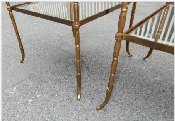 1950/70′ Paire de Bouts de Canapés Bronze Décor Bambou Style Maison Baguès