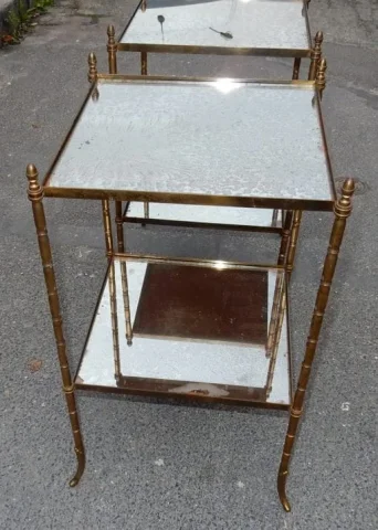 1950/70′ Paire de Bouts de Canapés Bronze Décor Bambou Style Maison Baguès