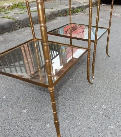 1950/70′ Pair of Bronze Sofa Ends Bamboo Decor Maison Baguès Style