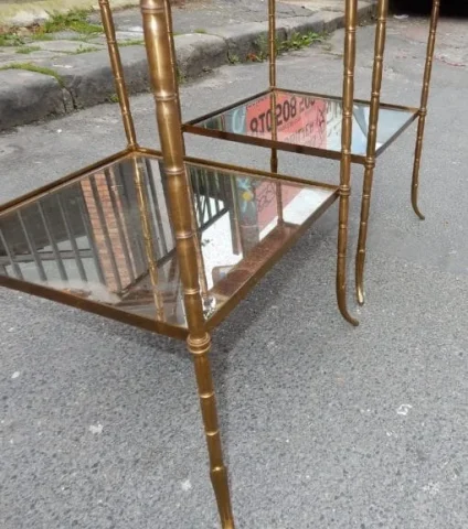 1950/70′ Paire de Bouts de Canapés Bronze Décor Bambou Style Maison Baguès