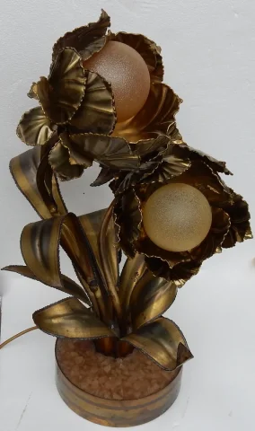 1970′ Plante Éclairante en Laiton Maison Jansen 2 Têtes
