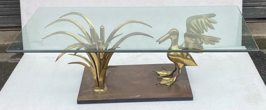 1970′ Pelican Coffee Table And Bronze Reed By Christian Techoueyres