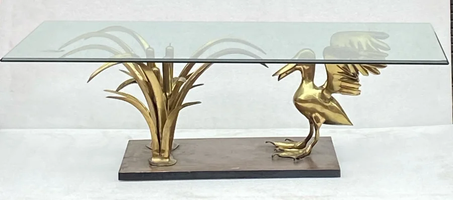 1970′ Pelican Coffee Table And Bronze Reed By Christian Techoueyres