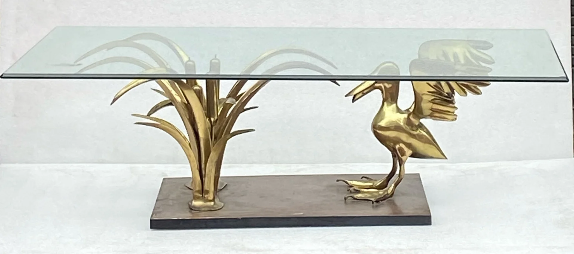 1970′ Pelican Coffee Table And Bronze Reed By Christian Techoueyres