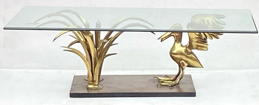 1970′ Pelican Coffee Table And Bronze Reed By Christian Techoueyres