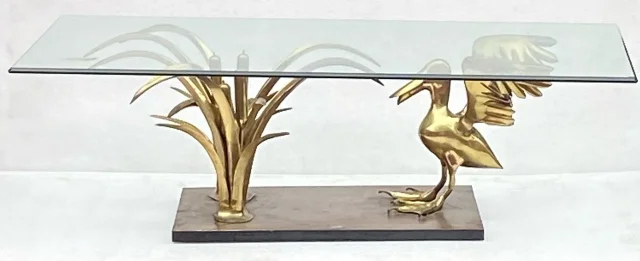 1970′ Pelican Coffee Table And Bronze Reed By Christian Techoueyres