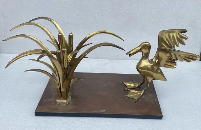 1970′ Pelican Coffee Table And Bronze Reed By Christian Techoueyres