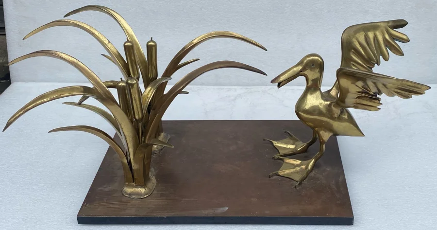 1970′ Pelican Coffee Table And Bronze Reed By Christian Techoueyres