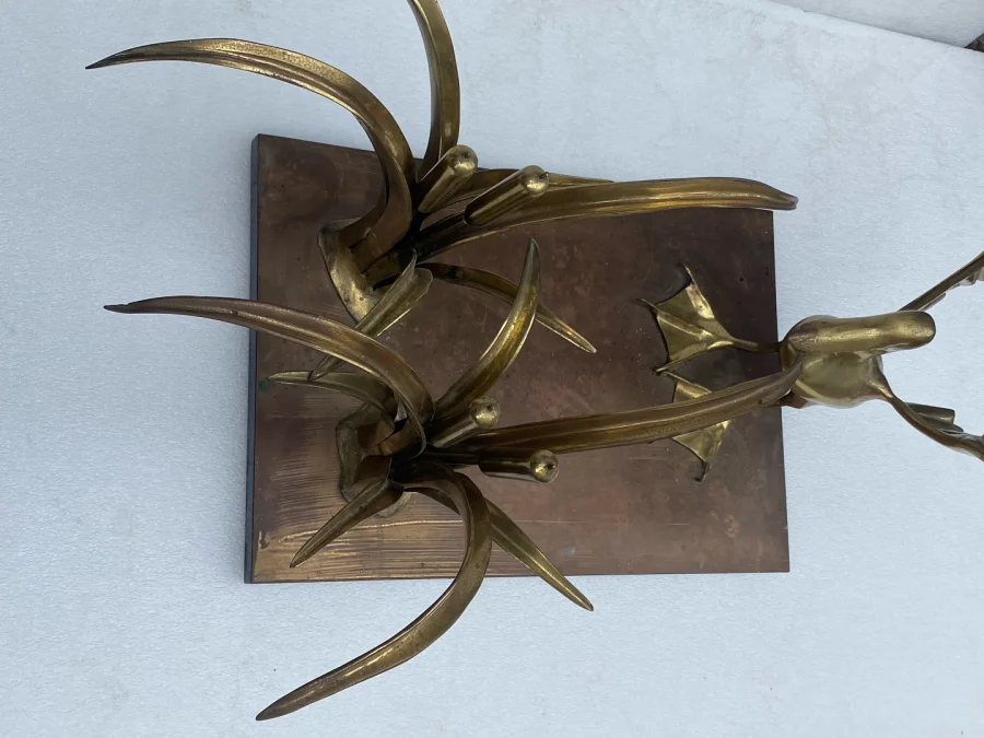 1970′ Pelican Coffee Table And Bronze Reed By Christian Techoueyres