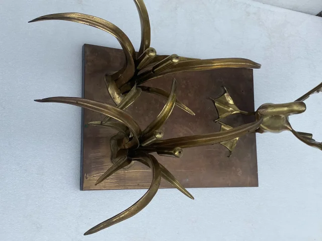 1970′ Pelican Coffee Table And Bronze Reed By Christian Techoueyres
