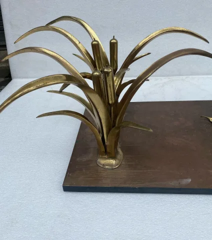 1970′ Pelican Coffee Table And Bronze Reed By Christian Techoueyres