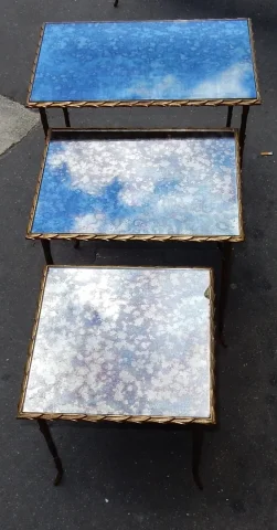 1950/70 Set of 3 Nesting Tables Palm Tree Model by Maison Charles