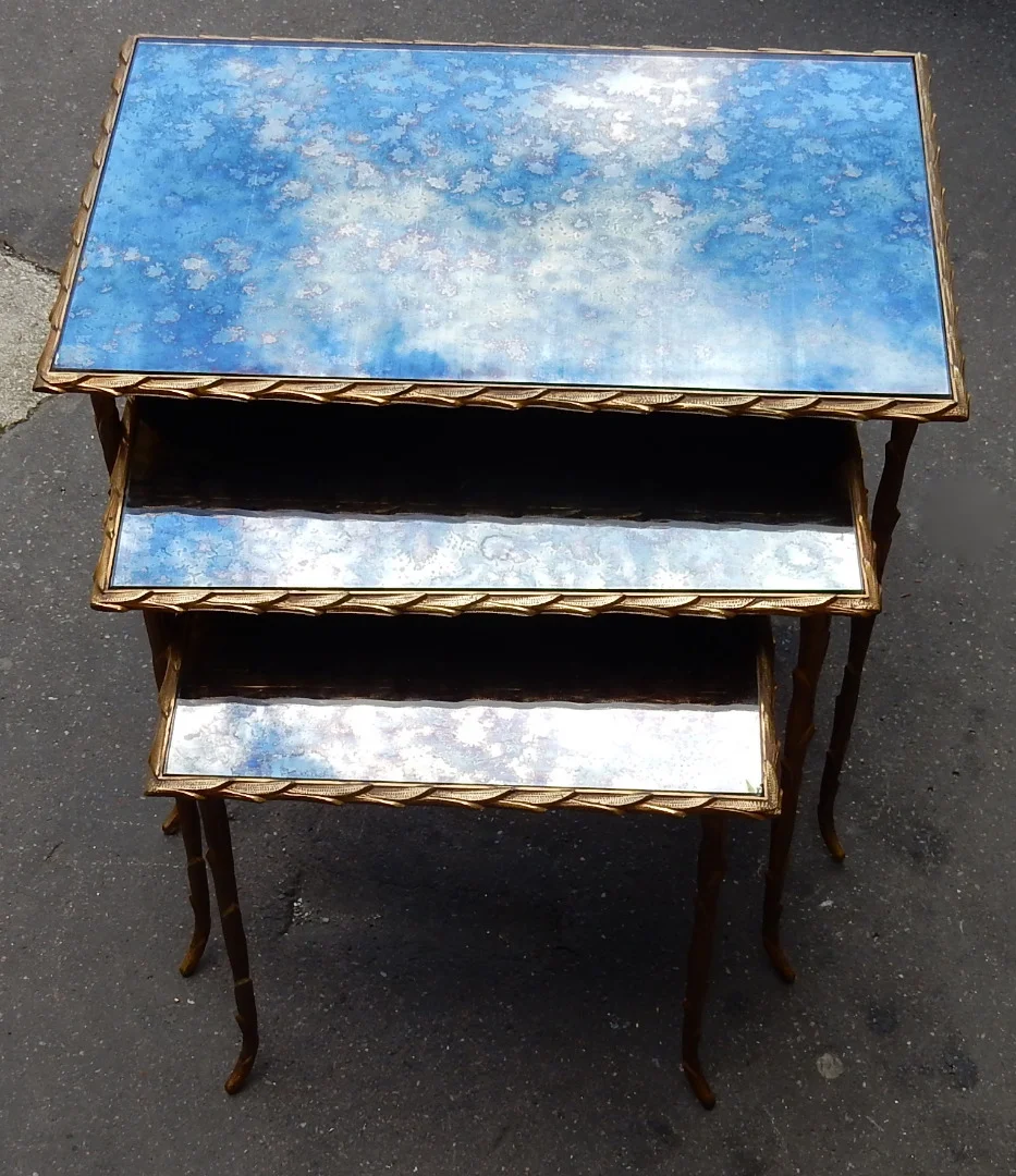 1950/70 Série de 3 Tables Gigognes Modèle Palmier Maison Charles